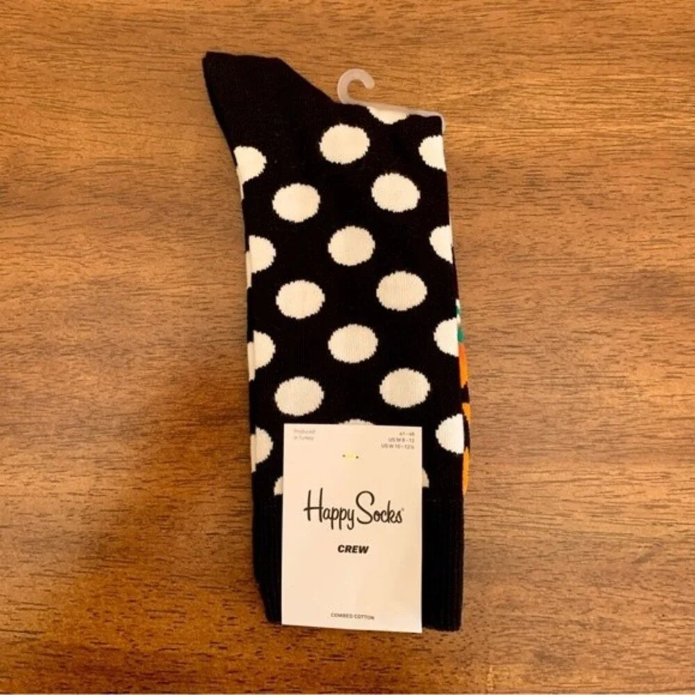 NWT Happy Socks Crew Unisex Polka Dot Pumpkin Halloween Socks M8-12 W10-12